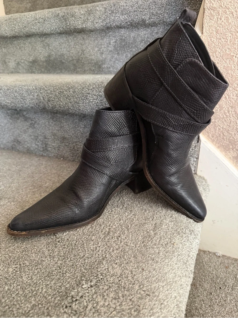 We The Free Black Textured Leather Women's Ankle Booties